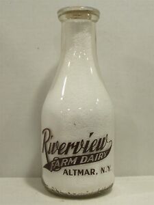 TRPQ Milk Bottle Riverview Farm Dairy H C Ellis Altmar NY OSWEGO COUNTY '44 RARE