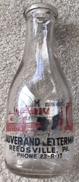 Vintage TRPQ 2 Color Lauver Letterman Reedsville PA Quart Milk Bottle Lewistown