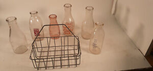 Estate Lot of Vintage Milk Bottles with Carrier