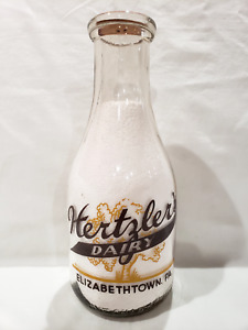 RARE Pennsylvania Milk Bottle Hertzler's Dairy Elizabethtown, PA 2 Color Pyro