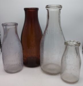 Lot 4 Rieck's Pure Milk Bottles 2 Quart Pint Half Pint Amber Pittsburgh PA