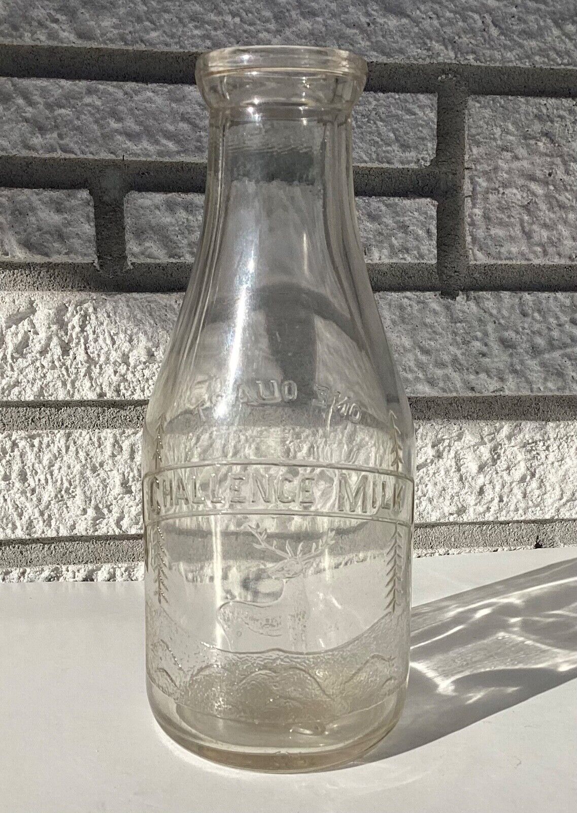 Rare CHALLENGE Milk Bottle with ELK Embossed, California CA, Quart Size