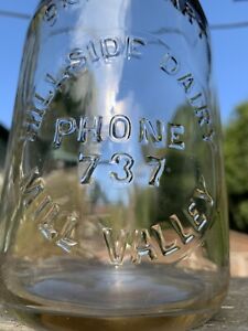Rare MILL VALLEY, CAL. Milk Bottle HILLSIDE DAIRY 1 qt, Marin County California