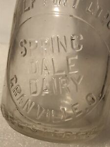 Granville Ohio Springdale Dairy Half Pint Embossed Milk Bottle