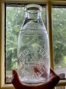 RARE tin top quart milk bottle NORTHRUP FARM FD JACKSON HOBOKEN NJ New Jersey