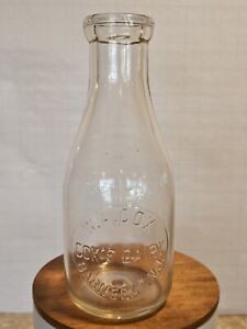 Tall round embossed quart milk bottle W A Cox Cox's dairy Barnegat NJ New Jersey