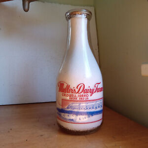 CALDWELL,IDAHO MULLER'S DAIRY FARM 1945 WAR SLOGAN RED WHITE & BLUE MILK BOTTLE