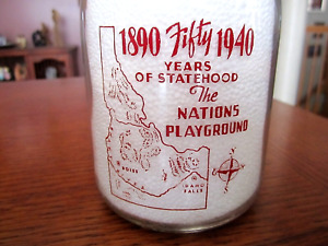 TRPQ 1940 Idaho Falls IDAHO Quart ID. dairy milk bottle 50 YEARS STATE WATERFALL