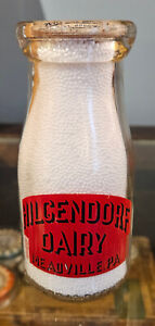HILGENDORF DAIRY MEADVILLE, PA [CRAWFORD COUNTY] PYRO/ACL HALF PINT MILK BOTTLE