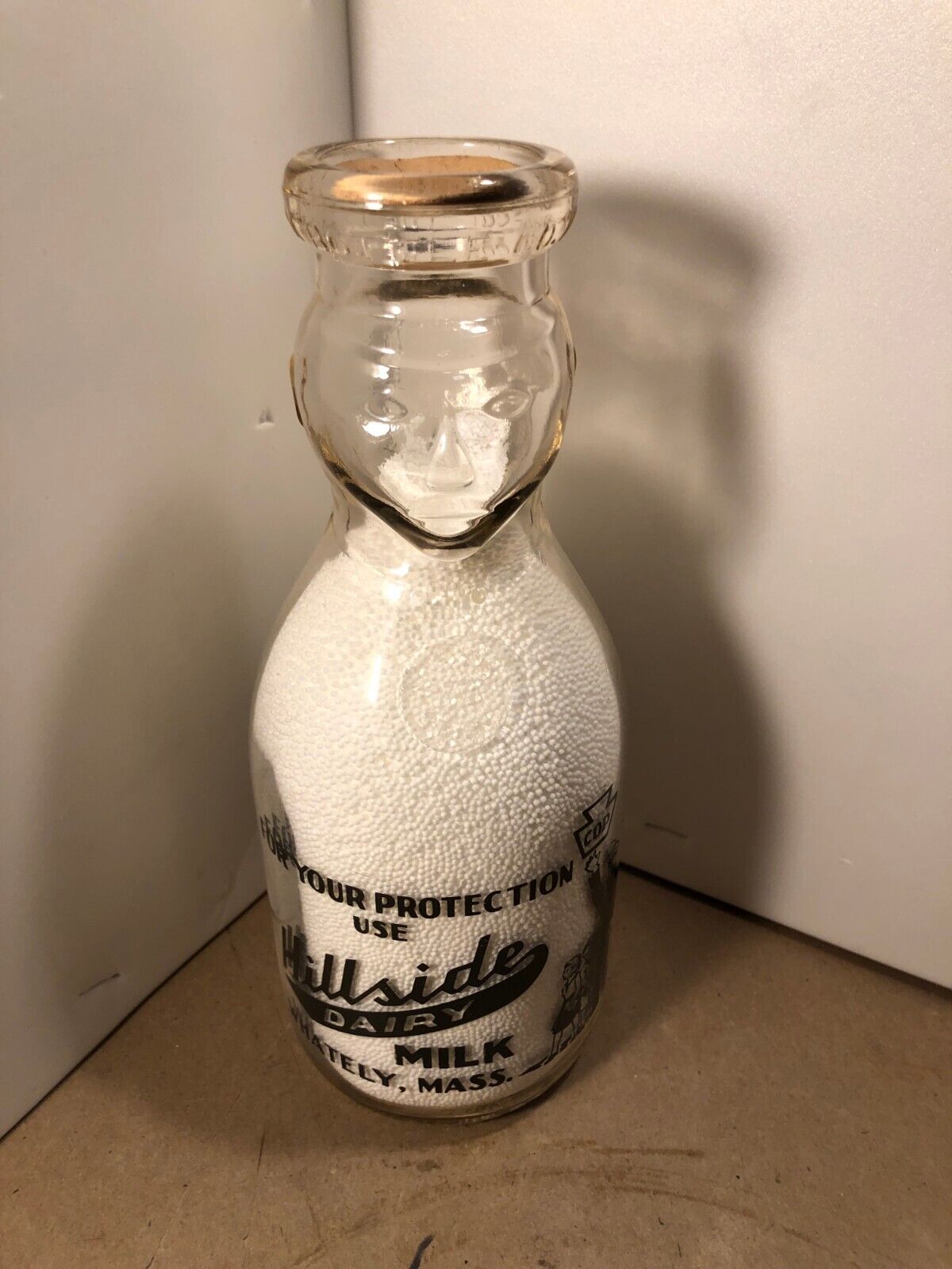 Hillside Dairy quart cop the cream  milk bottle, Whately, Mass., Full cow