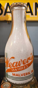 TRPQ WEAVER'S DAIRY MALVERN, PA [CHESTER COUNTY] TWO-COLOR FULL COW MILK BOTTLE