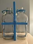 Vintage Lawson's Half Gallon Glass Milk Jug with Carrier Handle Blue Letters