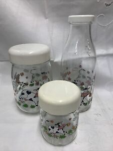 La Parfait Milk Bottle Set Happy Cow Floral Daisy Made in France Quart Vintage