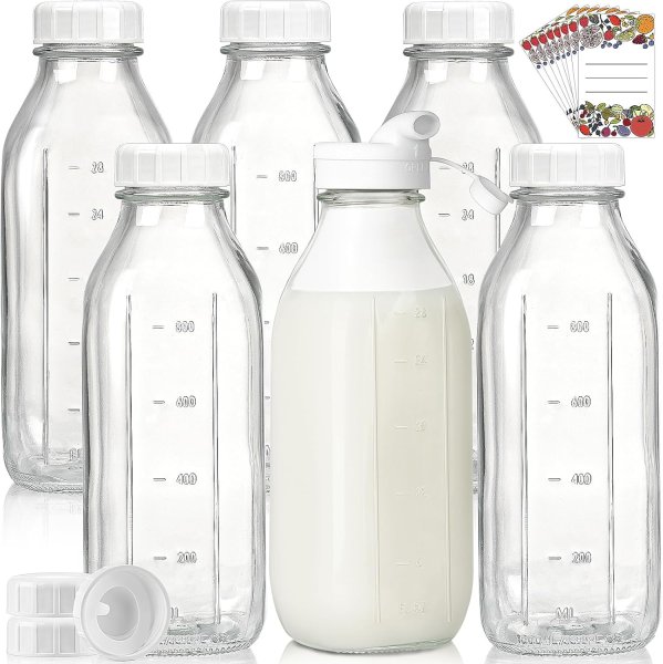 Liter Glass Milk Bottles W 100% Airtight Heavy Duty Screw Lid - 6 Pack 32 Oz Dri