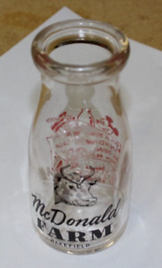 Disney Characters 1/2 Half Pint McDonald Farm Wakefield Glass Milk Bottle Mickey