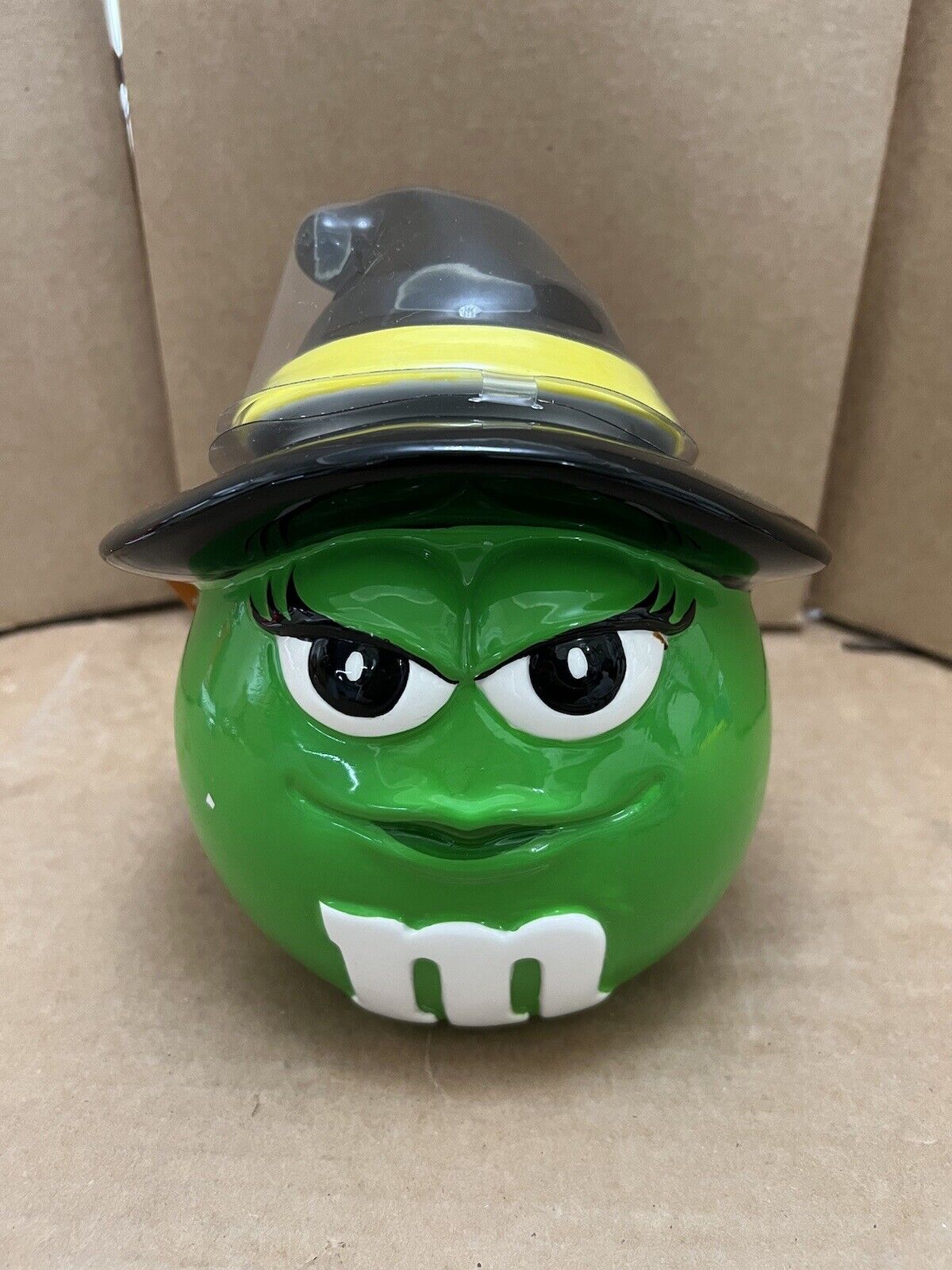 VINTAGE 2002 Galerie Green M&M Witch Halloween Ceramic Candy Jar (Paint Chip)