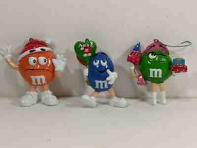 3 M&M's Christmas Ornaments~ Green, Blue and Orange 4" Tall