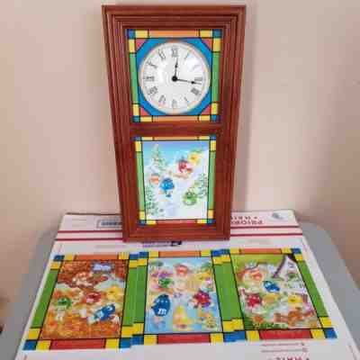 Danbury Mint M&M Candy Stained Glass Clock 4 Panels 2007 READ DESCRIPTION