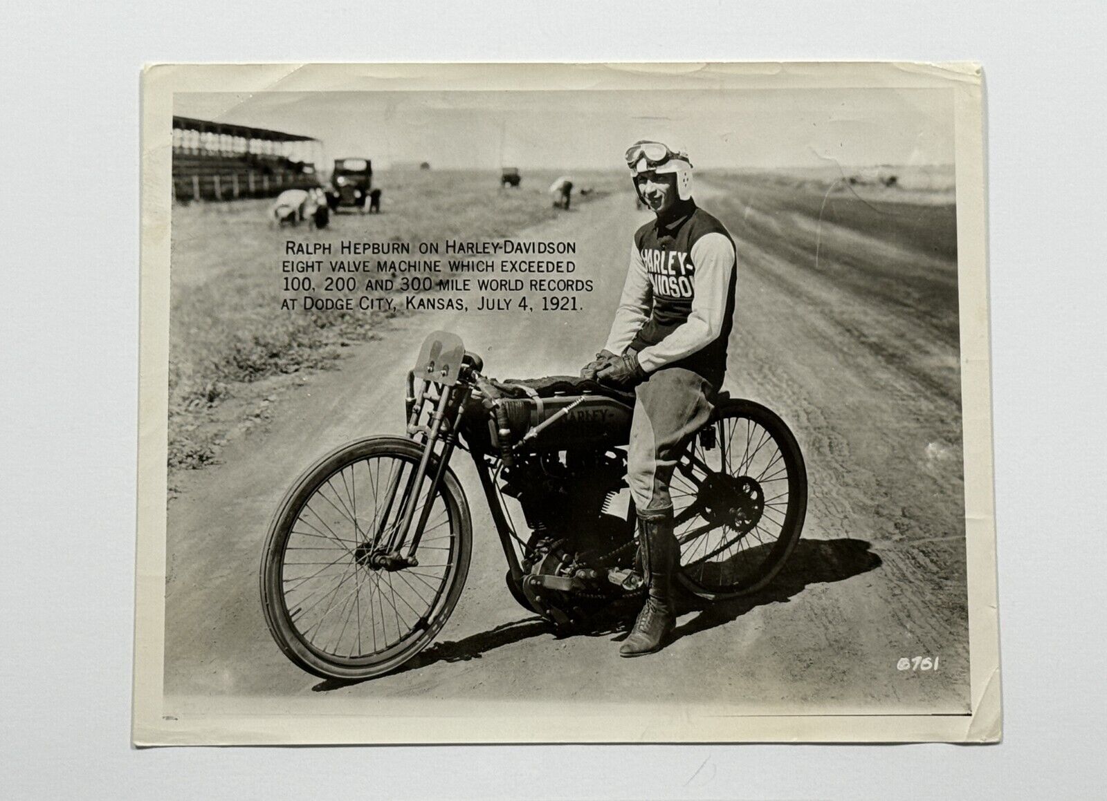 RARE! Vintage 1920s Ralph Hepburn HARLEY DAVIDSON Motorcycle Racing REAL PHOTO