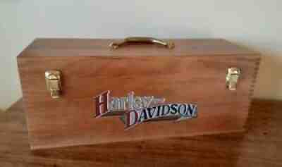 Harley Davidson Vintage Wooden tool box w/brass hardware&lift out tray& graphics