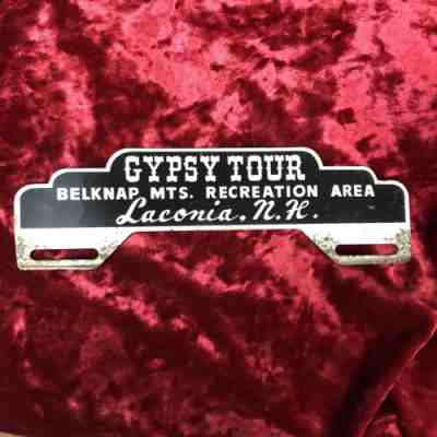 VINTAGE LICENSE PLATE TOPPER MOTORCYCLE GYPSY TOUR BELKNAP MTS LACONIA N.H. OLD