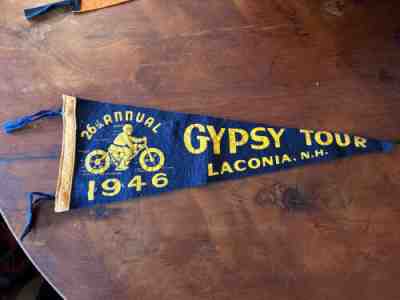 Old 1946 motorcycle gypsy tour Felt Banner From Laconia, New Hampshire 26 th