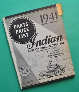 Original 1940's Indian Chief "74" Model 341 Motorcycle Parts List Catalog Book