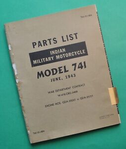 Original 1940's Indian Scout 30.50 Model 741 Motorcycle Parts List Catalog Book
