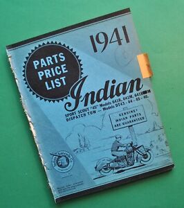 Original 1940's Indian Scout Dispatch Tow Motorcycle Parts List Catalog Book