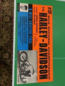 1960 Harley Davidson Racing Poster Laconia Joe Leonard Original 37x17”