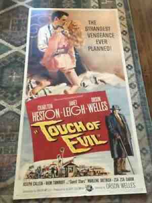 RARE ORIGINAL 1958 TOUCH OF EVIL 3-SH MOVIE POSTER HESTON LEIGH WELLS ON LINEN