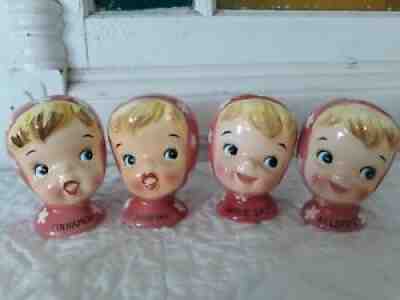 Vintage NAPCO Miss Cutie Pie Spice Shakers Pink Set Of 4 1950's A3512/Pl