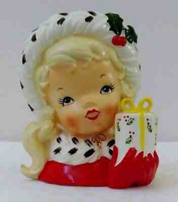 Vintage 1956 NAPCO Christmas Girl Head Vase # CX2348A; EXCELLENT CONDITION