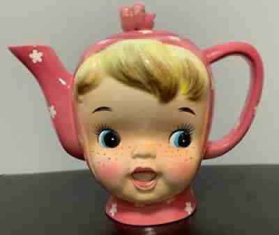 Vintage Miss Cutie Pie Creamer Small Retro Napco Pixie Girl Face Handle Cup  4 Inch Tall 