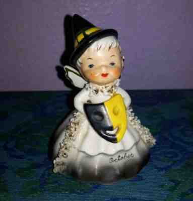 Vintage Napco October Birthday Angel Bell 1956 Figurine Halloween Witch Cutie