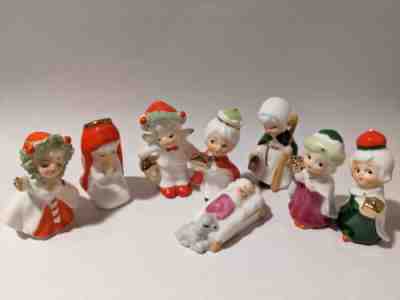 9 Piece Napco Bone China Miniature Christmas Nativity 3 WISE MEN and extras