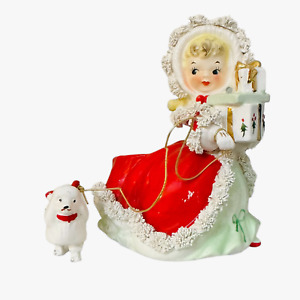 New ListingVintage Napco Christmas Shopper Girl Red Planter w/ Poodle 1950s Japan MCM