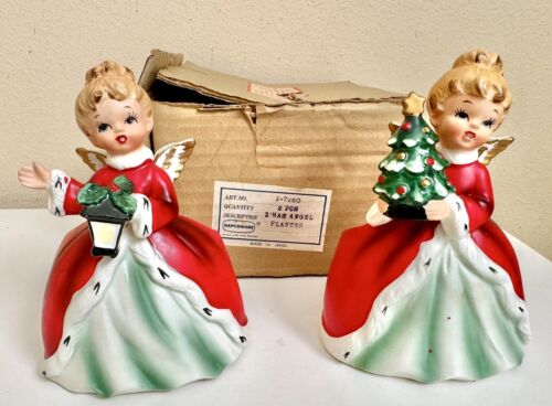 Vintage Napcoware Christmas Angel Shopping Girl Planter Japan 7260 Tree Orig Box