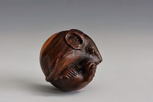 Japanese Carved Wooden Netsuke Of A Rat