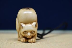 Contemporary Stag Antler Netsuke Nekomata Cat Monster Yokai by Masafune