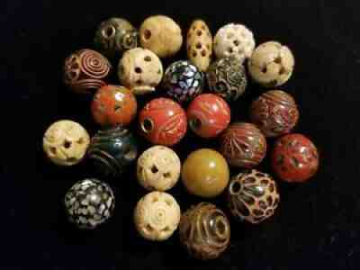 Collection Of Antique Japanese Ojime Beads For Inro