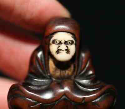 antique Japanese carved boxwood Netsuke of Daruma, Edo period, 19th century FINE