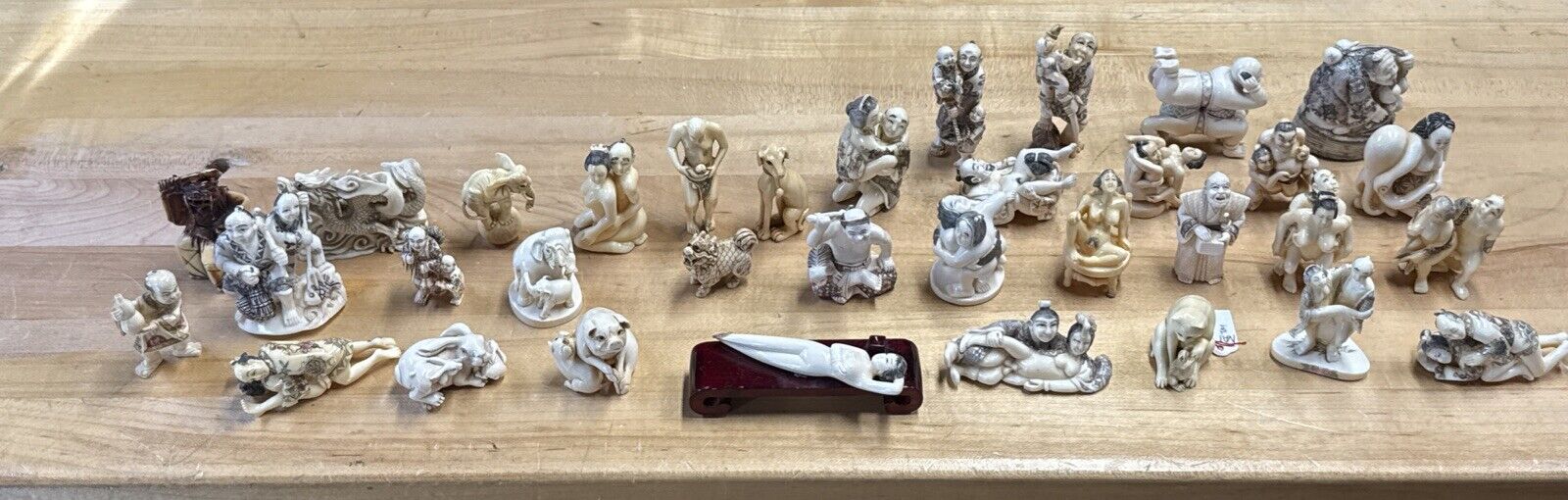 33 Vintage Japanese Animal Girl Netsuke Polychrome Figures Carved Signed Resin