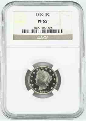 1890 proof U.S. V nickel graded PF65 by NGC