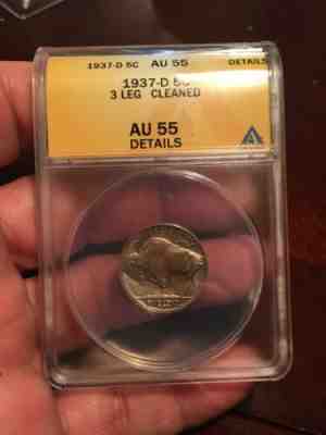 Estate Coin Collection No Reserve Auction Buffalo Nickel 1937-D ANACS AU 3 Leg