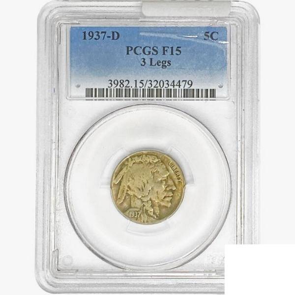 1937-D Buffalo Nickel Coin PCGS F15 3 Legs