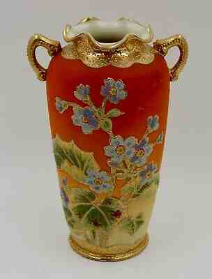 ANTIQUE NIPPON CORALENE  HAND PAINTED FLORAL  VASE