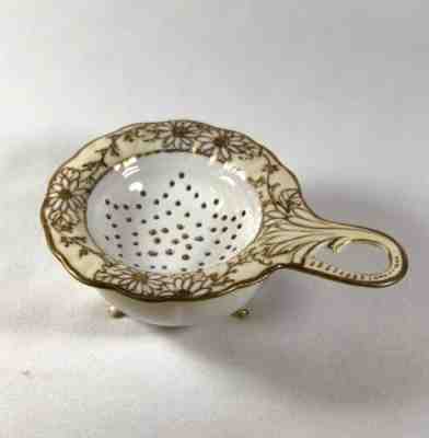 Nippon Tea Strainer & Matching Drip Bowl Gold Moriage