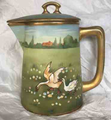 Rare Hand Painted Nippon Milk Pitcher With Geese 