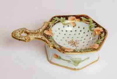 VINTAGE Hand Painted Nippon Porcelain Tea Strainer & Drip Bowl